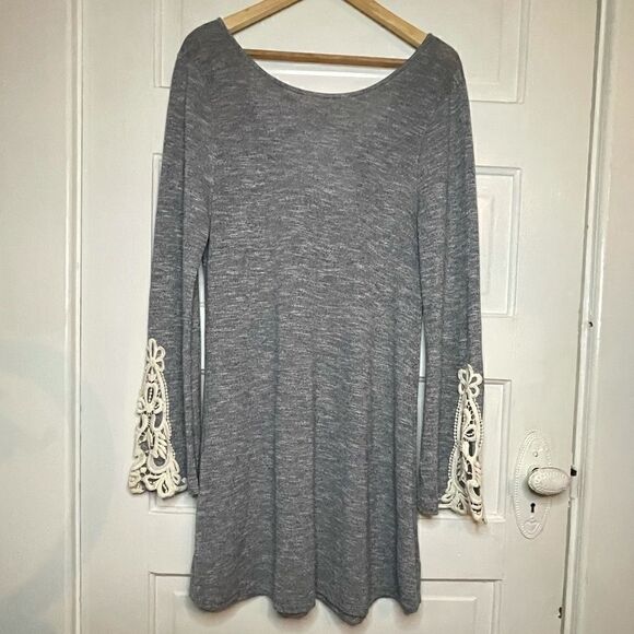 Hayden Dress w/ Lace Sleeve Detail and Cross Back - Picture 1 of 9